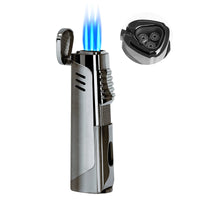 1 x RAW Customer Returns RONXS 2 in 1 Windproof Lighter, 3 Jet Flame Cigar Lighter Prevent Wind with Cigar Punch, Refillable Butane Gas Lighter Sold Without Gas  - RRP €15.99