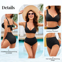 1 x RAW Customer Returns JASAMBAC Bikini Women Set Push Up Swimsuit Women Tummy Control, V-Neck Bikini Top And High Waist Bikini Bottoms Swimwear Soft Swimwear Elastic Swimsuit Ribbed Swimwear - RRP €34.27