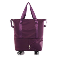 1 x RAW Customer Returns Foldable Travel Bag, Expandable Travel Bag Hand Luggage with Removable Wheels Weekender Gym Travel Bag for Sports Travel Dark Purple  - RRP €40.33