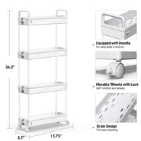 1 x RAW Customer Returns SOLEJAZZ 4-Tier Sliding Mobile Storage Cart for Kitchen, Bathroom, Laundry, Bedroom, Narrow Spaces, Plastic, White - RRP €24.08