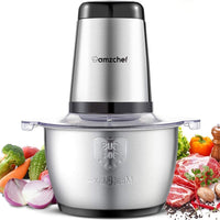 1 x RAW Customer Returns AMZCHEF Electric Chopper with 2 Speed Control - 650W Meat Grinder with 2L Stainless Steel Bowl and 4 Durable Blades - Save Time and Space Vegetable Chopper - Silver - RRP €40.33