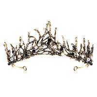 1 x RAW Customer Returns FRCOLOR Vintage Princess Hair Crown Handmad Gold Leaf Tiara Pearl Bridal Crown Wedding Tiaras Hair Accessories - RRP €17.99