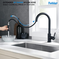 1 x RAW Customer Returns Tohlar kitchen faucet black, high pressure kitchen faucet extendable 360 swiveling kitchen faucet made of stainless steel, modern single-hand sink faucet - RRP €51.13