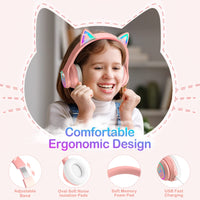 1 x RAW Customer Returns LOBKIN Kids Bluetooth Headphones with Bag - RGB LED Light Up Cat Ears Foldable Adjustable In-Ear Headphones Support Wireless or Wired Mode for Toddlers Boys Girls and Kids - RRP €31.32