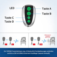 1 x RAW Customer Returns TOPENS M12 handheld remote control 4-channel transmitter for automatic gate operator, swing gate operator, sliding gate operator, electric garage operator with 433.92MHz key fob security kit 2 pieces - RRP €39.32