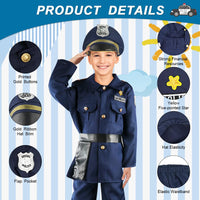 1 x RAW Customer Returns Aomig Police Costume Children, 4 Piece Police Costume Set with Police Hat and Belt, Deluxe Police Officer Costume for Boys, Costume Child Fancy Dress for Role Play, Halloween, Festival Cosplay M  - RRP €19.99