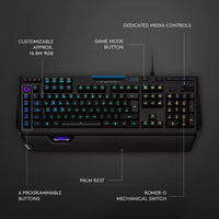 1 x RAW Customer Returns Logitech G910 Orion Spectrum mechanical gaming keyboard, tactile Romer-G switches, RGB lighting, 9 programmable G-keys, anti-ghosting, ARX second screen feature, US QWERTY layout - black - RRP €136.08