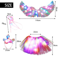 2 x Brand New DASIAUTOEM Luminous Girls Princess Dress, 4 Pieces Children s Costume Girls Colorful Feather Wings Angel Wings LED Tulle Skirt, for Disguise Carnival Cosplay Birthday Party Costume - RRP €36.28