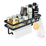 15 x Brand New Roselee Spice Rack No Drilling, Spice Rack Wall with Kitchen Roll Holder and 4 Removable Hooks Kitchen Shelf Hanging Spice Rack for Gluing or Drilling for Kitchen Bathroom Cupboard Door Black 35cm - RRP €302.4