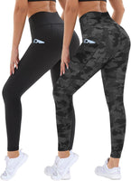 1 x RAW Customer Returns DDOBB Pack of 2 Sports Leggings Women High Waist Sports Leggings Women Long With Pockets Gym Leggings Opaque Black Sports Pants Elastic Tummy Control Yoga Pants Fitness Running Pants Black Black Print, L-XL  - RRP €30.24