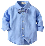 1 x RAW Customer Returns Baby Gentleman Clothing Sets and Coordinates 4 Pieces Shirt with Bow Suspenders Trousers Formal Suit Children Boys Clothing Set 6 Months 6 Years 6-12 months, Blue005.  - RRP €31.45