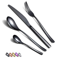 1 x RAW Customer Returns HOMQUEN Black Cutlery Set 24 Pieces, Black Cutlery Set Made of Stainless Steel, Black Titanium Coating, Utensil Sets Service Set for 6 Shiny Black  - RRP €35.98