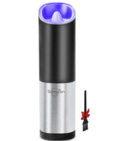 1 x RAW Customer Returns Sangcon salt and pepper mill electric, automatic gravity sensor, ceramic grinder, grinding degree adjustable fine to coarse, LED light, battery operated, spice mills, stainless steel black - RRP €13.87