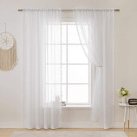 1 x RAW Customer Returns MIULEE Curtains with pom-poms-Pretty white transparent curtains for children s rooms girls, 2 pieces curtain with pom-poms with rod pull-through, transparent curtain with pom-poms, each H 225 x W 140cm - RRP €25.16