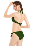 1 x RAW Customer Returns EONAR Women s Side Tied Bikini Sets Detachable Swimwear Push up Bikini Top with Halter Straps L, Army Green  - RRP €31.0