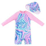 1 x RAW Customer Returns UMELOK Baby Swimsuit UV Protection Swimwear for Girls - with Sun Hat Pink, Artistic, 12-18 Months 80-86cm  - RRP €25.99