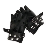 1 x RAW Customer Returns XCSJ Women Half Finger Leather Glove Punk Gloves Gothic Gloves Pu Leather Performance Gloves, with Rivets, Suitable for Halloween, Festival, Hip-Hop, Dance, Cosplay, Rock, Party Black  - RRP €11.03