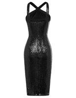 1 x Brand New Belle Poque Women s Halter Neck Sequin Bodycon Ruched Evening Dress, Black, S - RRP €24.0