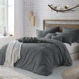 1 x RAW Customer Returns Sedefen bed linen 200x220cm cotton renforce grey dark grey anthracite plain cotton bed linen set, double bed duvet cover and 2 pillowcases 80x80cm, with zipper - RRP €35.28