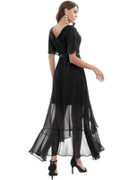 1 x RAW Customer Returns Gardenwed evening dresses elegant for wedding festive dress chiffon sleeves ruffles bridesmaid dress bridesmaid dress party graduation dress long ball gown Black L - RRP €62.99