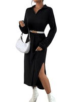 1 x Brand New GORGLITTER Women s Pullover Dress V Neck Long Casual Dresses Long Sleeve Winter Dress Elegant Knitted Dress with Slit Black L - RRP €34.99