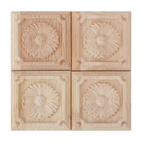 5 x Brand New YUMILI Wood Carved Appliques Wood Carving Stickers 4pcs Checkered Carvings Unpainted Stickers for Furniture Decoration C  - RRP €37.45