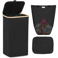 1 x RAW Customer Returns Vicyak Waterproof Slim Laundry Basket with Lid, 100L Tall Narrow Black Hamper with Removable Bags Rubber Base Bamboo Handles, Laundry Basket Storage Container for Bedroom Bathroom Laundry Room - RRP €30.99