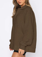 1 x Brand New REORIA Women s V-Neck Huge Sweatshirts Long Sleeve Oversized Tops Casual Loose Pullover Brown S - RRP €27.6