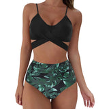 1 x RAW Customer Returns Jarseila Women s Swimwear Two Piece Elegant Swimwear Women Push Up Padded Bikini Bra High Waist Bikini Bottom Beachwear, Leaves, XL - RRP €35.99