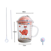 1 x RAW Customer Returns Straw Tumbler with Straw with Lid, Non-Slip Lid and Silicone Straw for Milk Tea and Microwave Green Dinosaur  - RRP €17.59