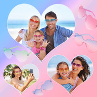 1 x RAW Customer Returns Veiteibe 12 Pairs Heart Sunglasses Party Glasses Set, Transparent Heart Party Glasses, Rimless Heart Glasses with 2 Glasses Bags, for Wedding Birthday Beach Party Photo Props - RRP €15.35