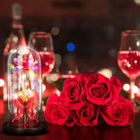 8 x Brand New Yuragim Eternal Rose in Glass, Mother s Day Gifts for Dad, Beauty and the Beast Rose with LED Light and Greeting Card, Galaxy Rose and 3D Butterfly in Glass Dome, Mother Women - RRP €163.2