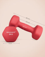 1 x RAW Customer Returns SONGMICS 2 x 3kg Dumbbell Set with Matte Neoprene Coating Non-Slip Strength Training Home Red SYL66RD - RRP €27.08