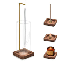 1 x RAW Customer Returns Holwim Wooden Incense Holder, Incense Holder with Removable Ash Catcher Made of Glass Anti-Ash Flight Modern Style Incense Burner Ideal for Meditation Yoga, Decoration Bedroom, Home Office - RRP €19.66