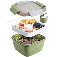 1 x RAW Customer Returns Greentainer Lunchbox Leak-proof Bento Box with 1 fork, 1500 ml salad container with dressing container, 3 compartments salad box-to-go for school, work, picnic, travel, camping Fresh seal - RRP €13.99