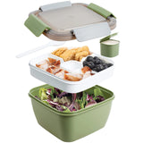 1 x RAW Customer Returns Greentainer Lunch Box Leak-proof Bento Box with 1 Fork, 1500 ml Salad Container with Dressing Container, 3 Compartments Salad Box-to-go for School, Work, Picnic, Travel, Camping Fresh poetry - RRP €14.14