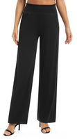 1 x RAW Customer Returns EXCHIC Women s Solid Color Loose Straight Cut Palazzo Pants High Waist Stretchy Lounge Pants with Pockets L, Black  - RRP €27.98