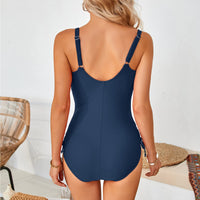 1 x RAW Customer Returns SYKT Women s Swimsuit One Piece V Neck Swimsuit Backless High Neck Folds Ruched Tummy Control Monokini Swimwear,Blue,XXL - RRP €19.51