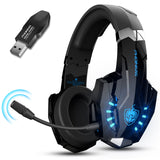 1 x RAW Customer Returns PHOINIKAS Gaming Headset Wireless, Wireless Headphones, for PS4 PS5 Switch PC, 2.4GHz Dongle and 3.5mm Audio Cable, Detachable Noise Canceling Microphone, 7.1 Stereo, LED Lights - RRP €49.99