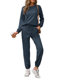 1 x RAW Customer Returns REORIA Women s Tracksuit Long Sleeve Crew Neck Plain Two Piece Outfit Hoodie Jogger Tracksuit Set Sweatshirt Jogging Bottoms Navy XXL - RRP €33.26