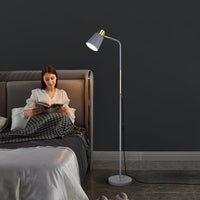 1 x RAW Customer Returns LALISU Floor Lamp Industrial Living Room Rustic Farmhouse Reading Lamp with Metal Lampshade, Classic Modern Floor Lamp with E27 LED Warm White Bulb for Living Room, Bedroom, Office Gray  - RRP €44.81