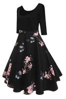 1 x RAW Customer Returns Axoe Women s A-Line Dress 60s Rockabilly with Floral Skirt 3 4 Sleeves Size 36, Color 4, L 42 EU  - RRP €35.24