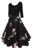 1 x RAW Customer Returns Axoe Women s A-Line Dress 60s Rockabilly with Floral Skirt 3 4 Sleeves Size 36, Color 4, XL 44 EU  - RRP €34.99