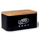 1 x RAW Customer Returns Theo Cleo bread boxes with lid made of ecological bamboo, can be used as a cutting board, spacious retro made of metal, store bread for a long time and keep it fresh 30cm 18cm 14cm black - RRP €29.41