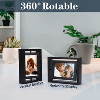 1 x RAW Customer Returns EXYGLO set of 2 360 rotating picture frames 10 x 15 cm with double glass, black photo frame wooden frame for vertical or horizontal display on the table - RRP €21.04