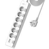 1 x RAW Customer Returns Power strip surge protection 4000W 16A , KEPLUG multiple socket power strip with 3 USB, power strip individually switchable wall mounting child safety lock, socket with USB 2 m cable 6AC  - RRP €26.4