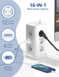 1 x RAW Customer Returns Vertical Power Strip with 12 Outlets 4000W 16A and 4 USB Ports, Maxcio Torre Plugs, USB Power Strips Plug with 2 Meter Cable Extension, White - RRP €18.91