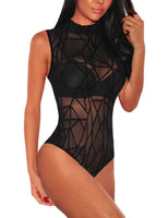 1 x RAW Customer Returns SEBOWEL Women s Sexy Transparent Mesh Sleeveless Bodysuit Tops S, Black  - RRP €21.31