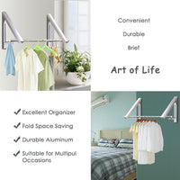 1 x RAW Customer Returns LIVEHITOP Foldable Wall Clothes Rack 2 Pieces Space Saving Aluminum Coat Hooks with Rod and Hanger Hook Holder for Bedroom Bathroom Balcony Indoor Outdoor - RRP €24.99