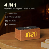 1 x RAW Customer Returns ANJANK Wooden Bluetooth Speaker Radio Alarm Clock Digital, Wireless Charging Station for iPhone Samsung, 0-100 Dimmable Display, USB Charging Port, Sleep Timer, Digital Wooden Clock for Bedroom Bedside Table - RRP €50.41